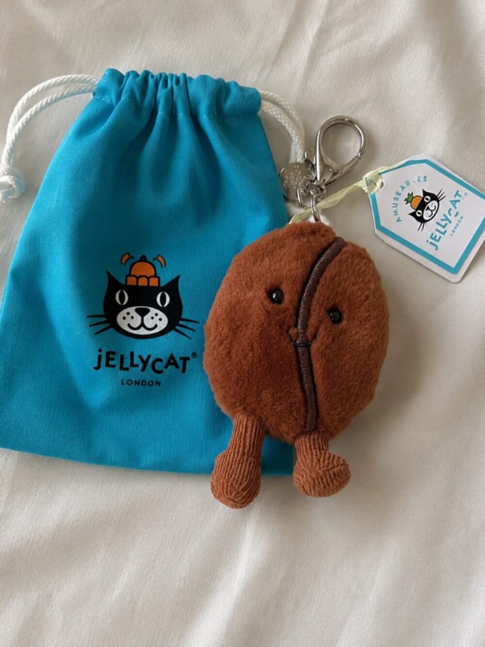 Jellycat Amuseables Coffee Bean Bag Charm Plush Keychain NWT With Dust Bag